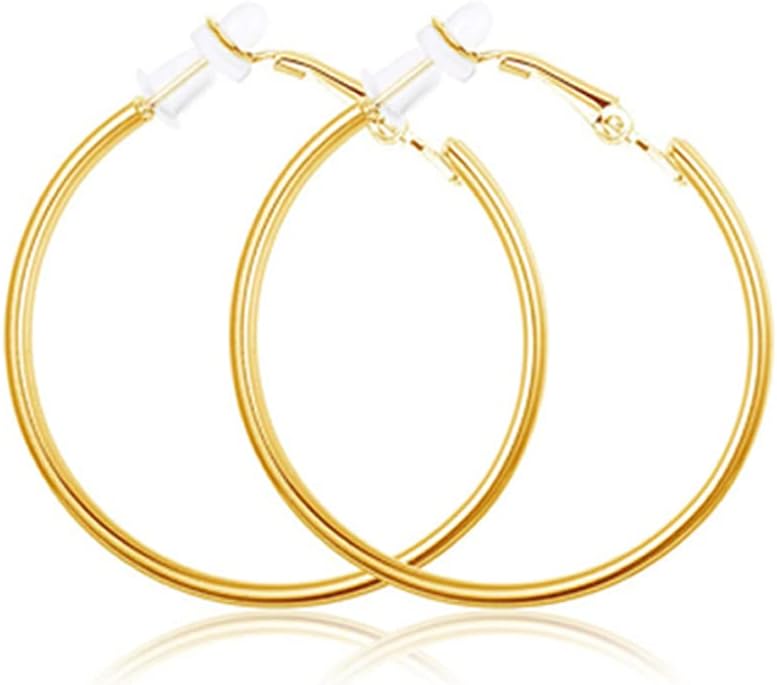 CSIYANJRY99 Gold Clip On Hoop Earrings Non Piercing Nightclub DJ Big Hoop Earrings for Women - Image 1